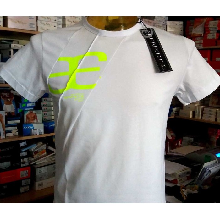 T-shirt uomo Papeete manica corta a girocollo in cotone con stampa logo fluo