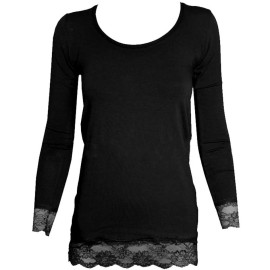 Maglia donna Jadea sottogiacca in cotone elasticizzato con balze di pizzo