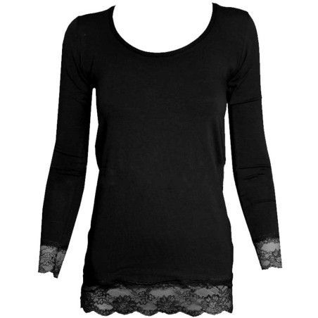Maglia donna Jadea sottogiacca in cotone elasticizzato con balze di pizzo