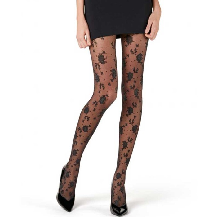 Collant donna Matignon Chic con corpino senza cuciture e motivo floreale su tulle
