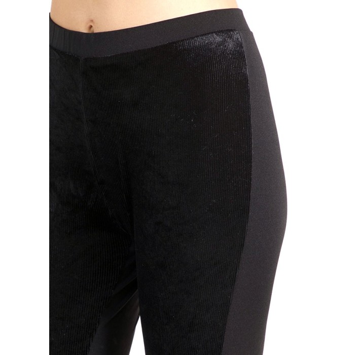 Leggings donna Pompea con velluto nero frontale e microfibra dietro