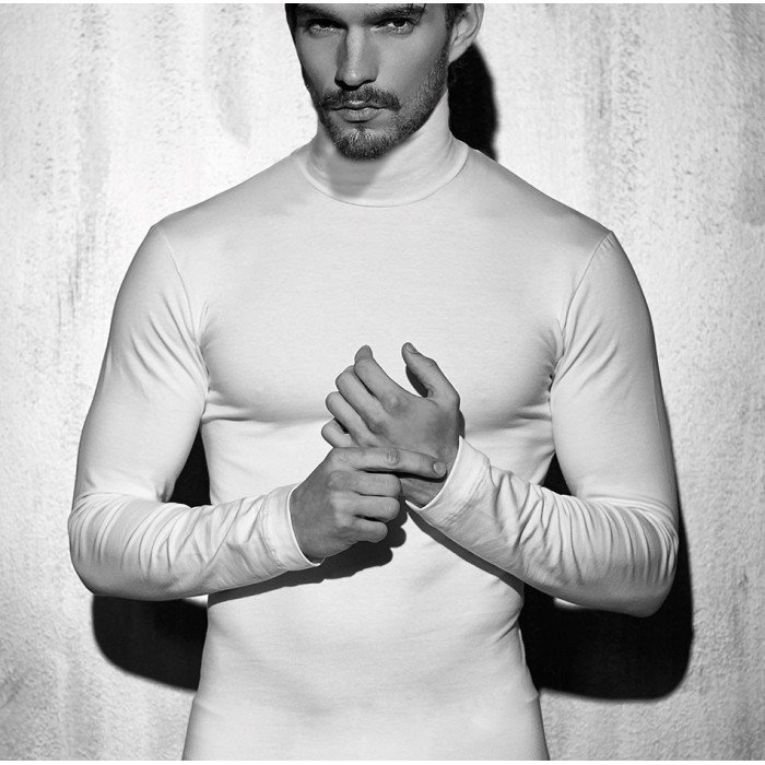 T-shirt uomo Coveri manica lunga dolcevita in cotone bielastico invernale con logo
