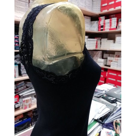 Canottiera donna Adriana a costina con spalline e profili in pizzo