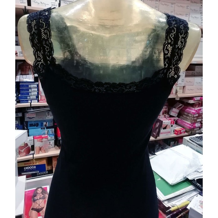 Canottiera donna Adriana a costina con spalline e profili in pizzo