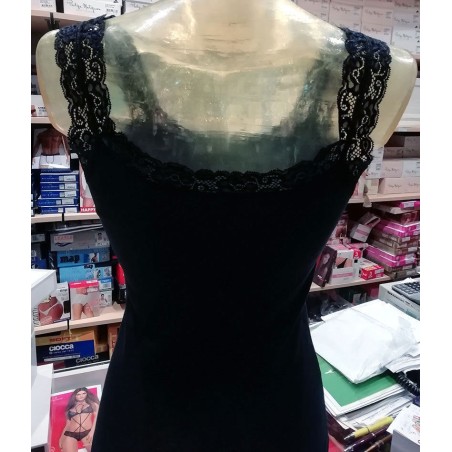 Canottiera donna Adriana a costina con spalline e profili in pizzo