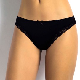 Slip Brasiliana donna SieLei in cotone elasticizzato con profili in pizzo 2