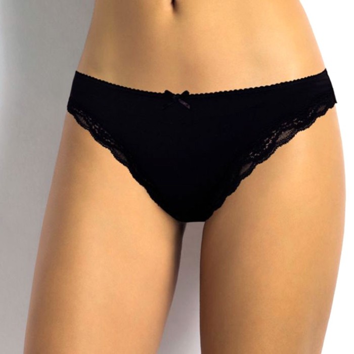 Slip Brasiliana donna SieLei in cotone elasticizzato con profili in pizzo