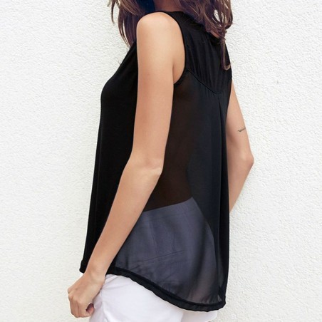 Canottiera donna jadea a spalla larga in morbida viscosa e chiffon trasparente