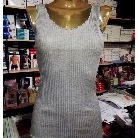 3 Canottiere donna Trevi a spalla larga in cotone mako a costina con profili smerlati