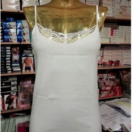 3 Canottiere donna Trevi spalla stretta in cotone con profilo in pizzo macrame