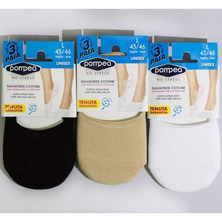 3 Paia salvapiede uomo Pompea in cotone liscio con silicone dietro