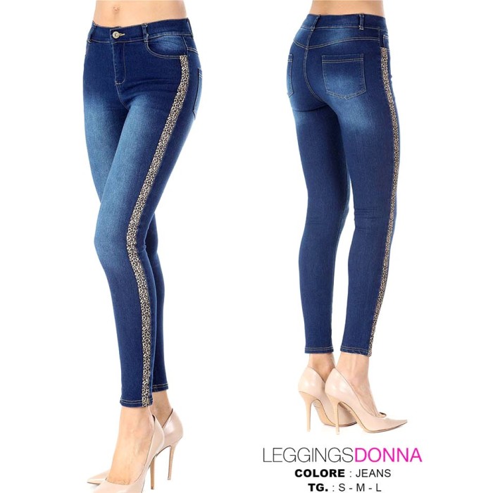 Leggings donna Meritex estivo in confortevole jeans con banda leopardata