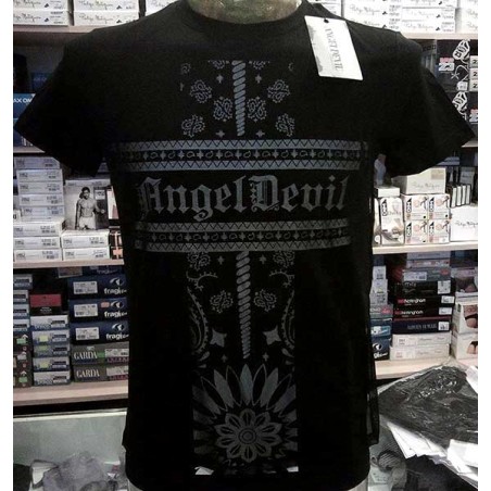 T-shirt uomo Angel Devil manica corta a girocollo con stampa logo e retina
