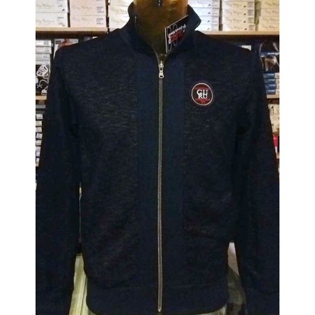 Felpa uomo Guru aperta in tessuto melange con logo cucito e tasche