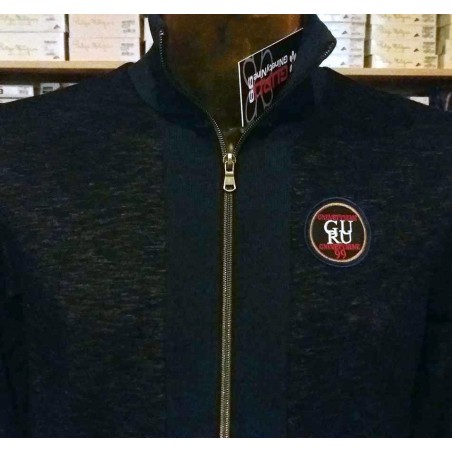 Felpa uomo Guru aperta in tessuto melange con logo cucito e tasche