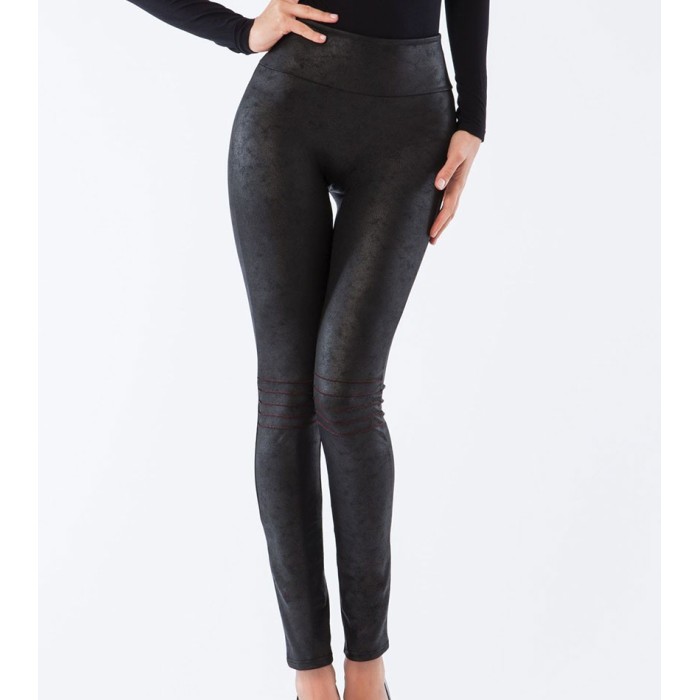 Pantaleggings donna Matignon eco pelle con impuntature sulle ginocchia