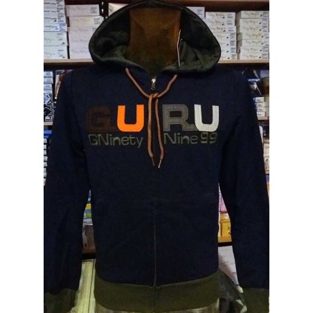 Felpa uomo Guru aperta con logo ricamato e tasche con bordi in contrasto Felpa uomo Guru aperta con logo ricamato e tasche con bordi in contrasto