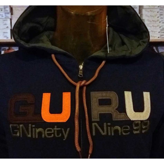 Felpa uomo Guru aperta con logo ricamato e tasche con bordi in contrasto