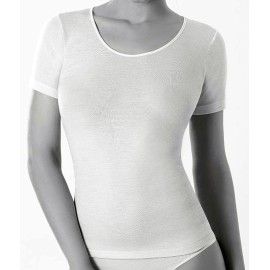 Maglia donna Emmebivi manica corta, lana seta con bordi in raso