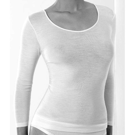 Maglia donna Emmebivi manica lunga, lana seta con bordi in raso