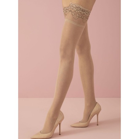 Autoreggente donna Matignon motivo micro pois con balza in tulle ricamato