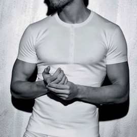 3 T-shirt uomo Coveri manica corta a serafino in cotone bi-elastico