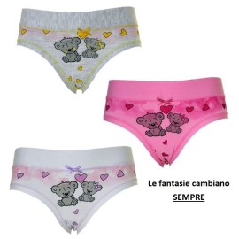 6 Slip da bambina Emy in cotone fantasia con elastici tubolari comfort
