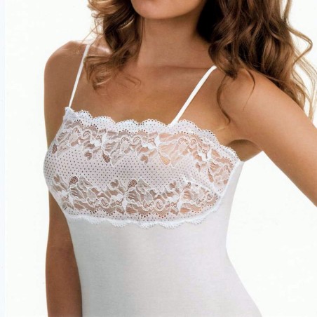 Canottiera donna Antonella in cotone con balza in pizzo
