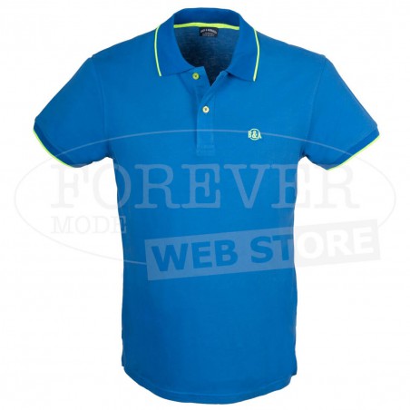 Polo uomo Baci & Abbracci con logo ricamato e stampato sul collo fluo