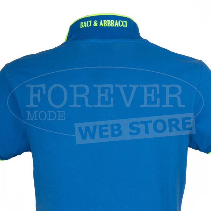 Polo uomo Baci & Abbracci con logo ricamato e stampato sul collo fluo