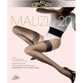 Autoreggente Omsa 20 denari con elegante balza in pizzo siliconata