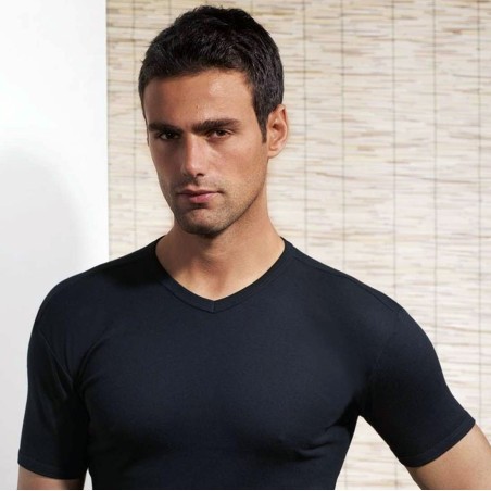 T-shirt uomo Club88 con collo a V in jersey di cotone aderente