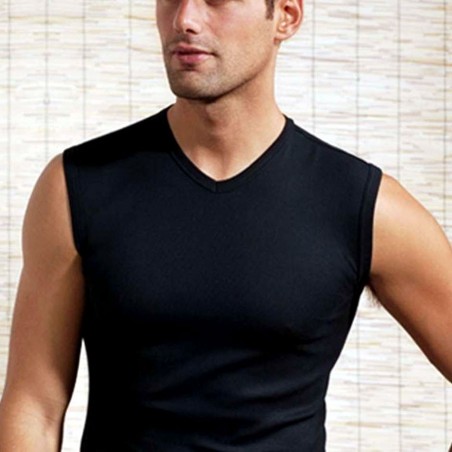 T-shirt maglia uomo Club88 smanicato con scollo a V in puro cotone aderente