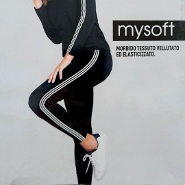 Leggings donna Magic Dream in cotone elasticizzato con banda rigata bianca