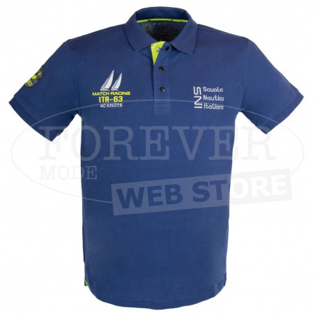 Polo uomo Scuola Nautica con loghi frontali, sulle maniche e scritta dietro