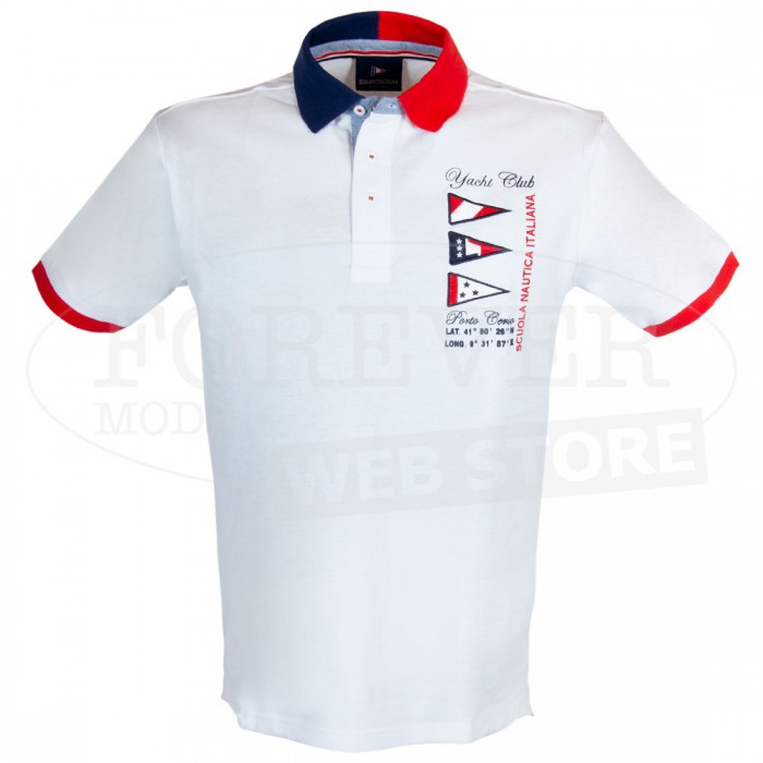 Polo uomo Scuola Nautica Italiana in cotone piquet con logo ricamato