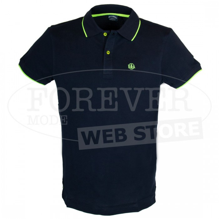 Polo uomo Baci & Abbracci con logo ricamato e stampato sul collo fluo