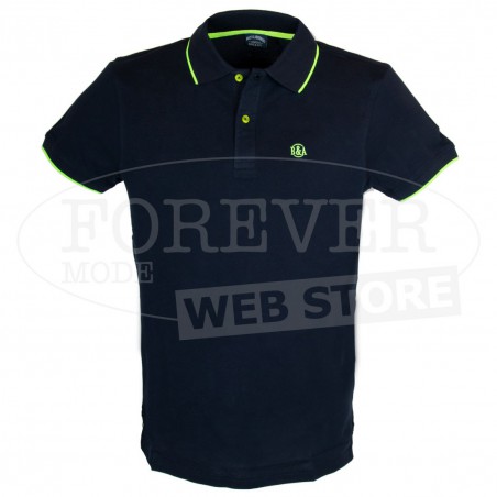 Polo uomo Baci & Abbracci con logo ricamato e stampato sul collo fluo