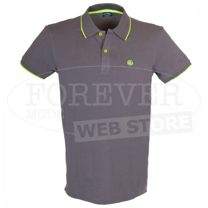 Polo uomo Baci & Abbracci con logo ricamato e stampato sul collo fluo