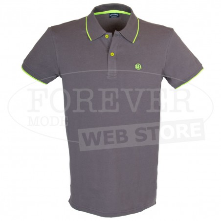 Polo uomo Baci & Abbracci con logo ricamato e stampato sul collo fluo