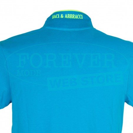 Polo uomo Baci & Abbracci con logo ricamato e stampato sul collo fluo