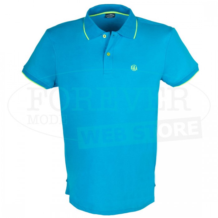 Polo uomo Baci & Abbracci con logo ricamato e stampato sul collo fluo