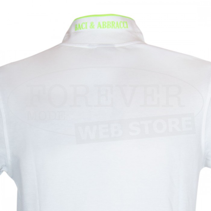 Polo uomo Baci & Abbracci con logo ricamato e stampato sul collo fluo