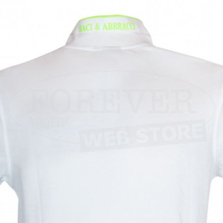 Polo uomo Baci & Abbracci con logo ricamato e stampato sul collo fluo