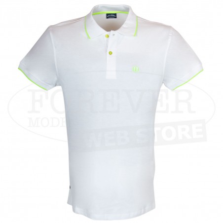 Polo uomo Baci & Abbracci con logo ricamato e stampato sul collo fluo
