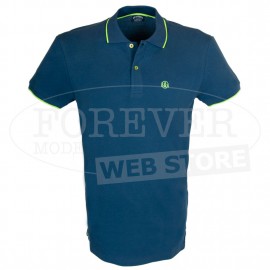 Polo uomo Baci & Abbracci con logo ricamato e stampato sul collo fluo 2