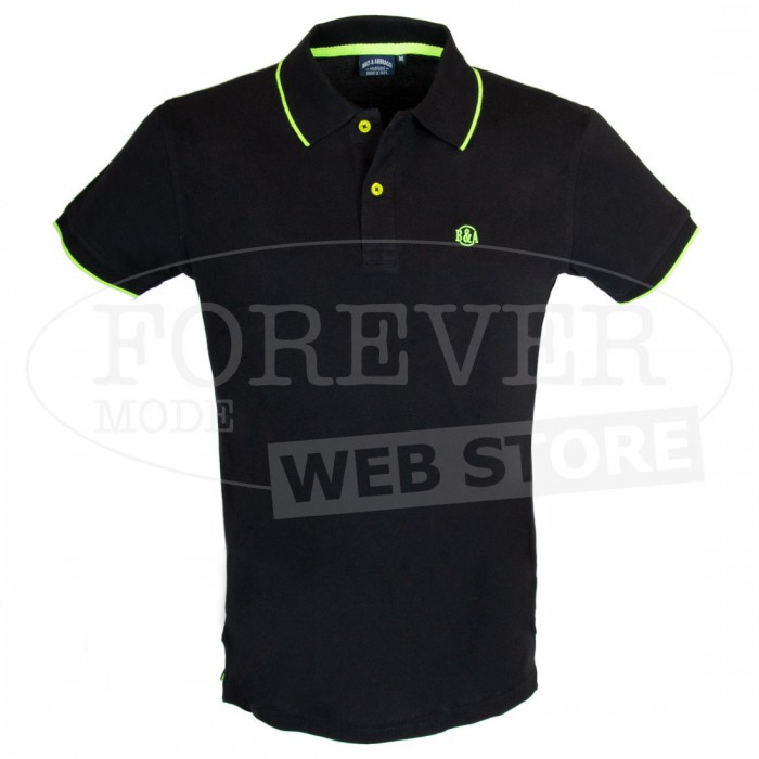 Polo uomo Baci & Abbracci con logo ricamato e stampato sul collo fluo