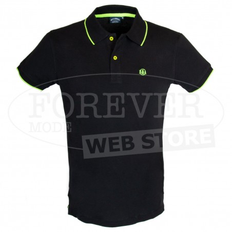 Polo uomo Baci & Abbracci con logo ricamato e stampato sul collo fluo