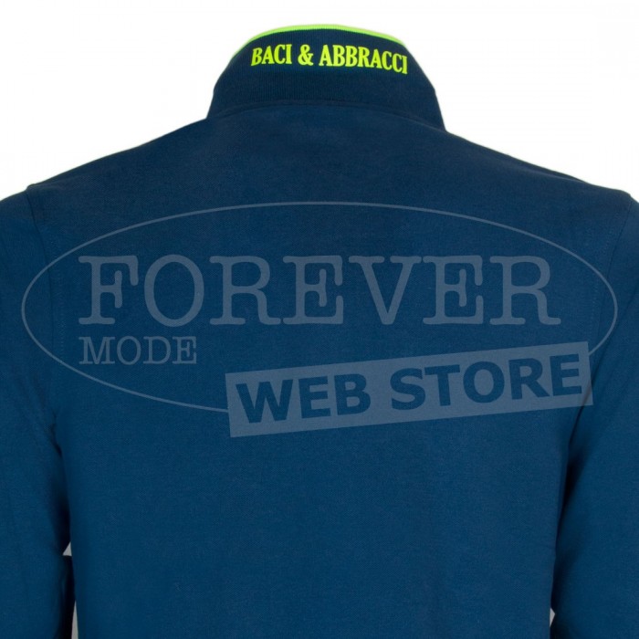 Polo uomo Baci Abbracci con logo ricamato, stampa collo profili fluo