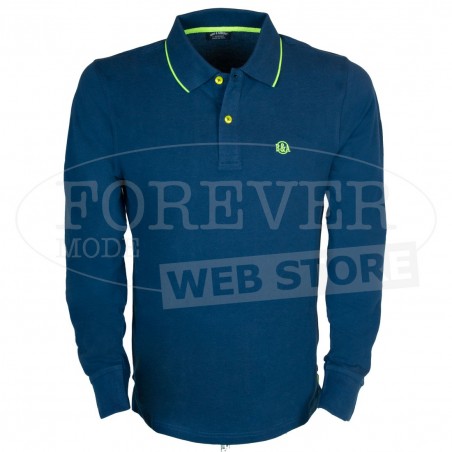 Polo uomo Baci Abbracci con logo ricamato, stampa collo profili fluo